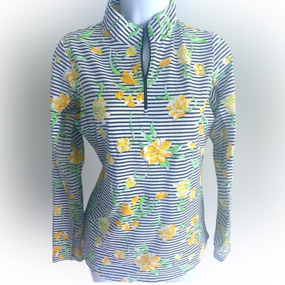 IBKUL UPF 50 Quarter Zip Top- S gray blue white yellow , nylon spandex.